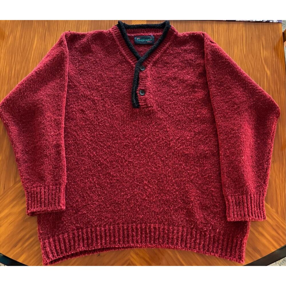 Carbery Ireland 80% Wool/20% Polyamide Men's 3 Button Sweater Burgundy XL